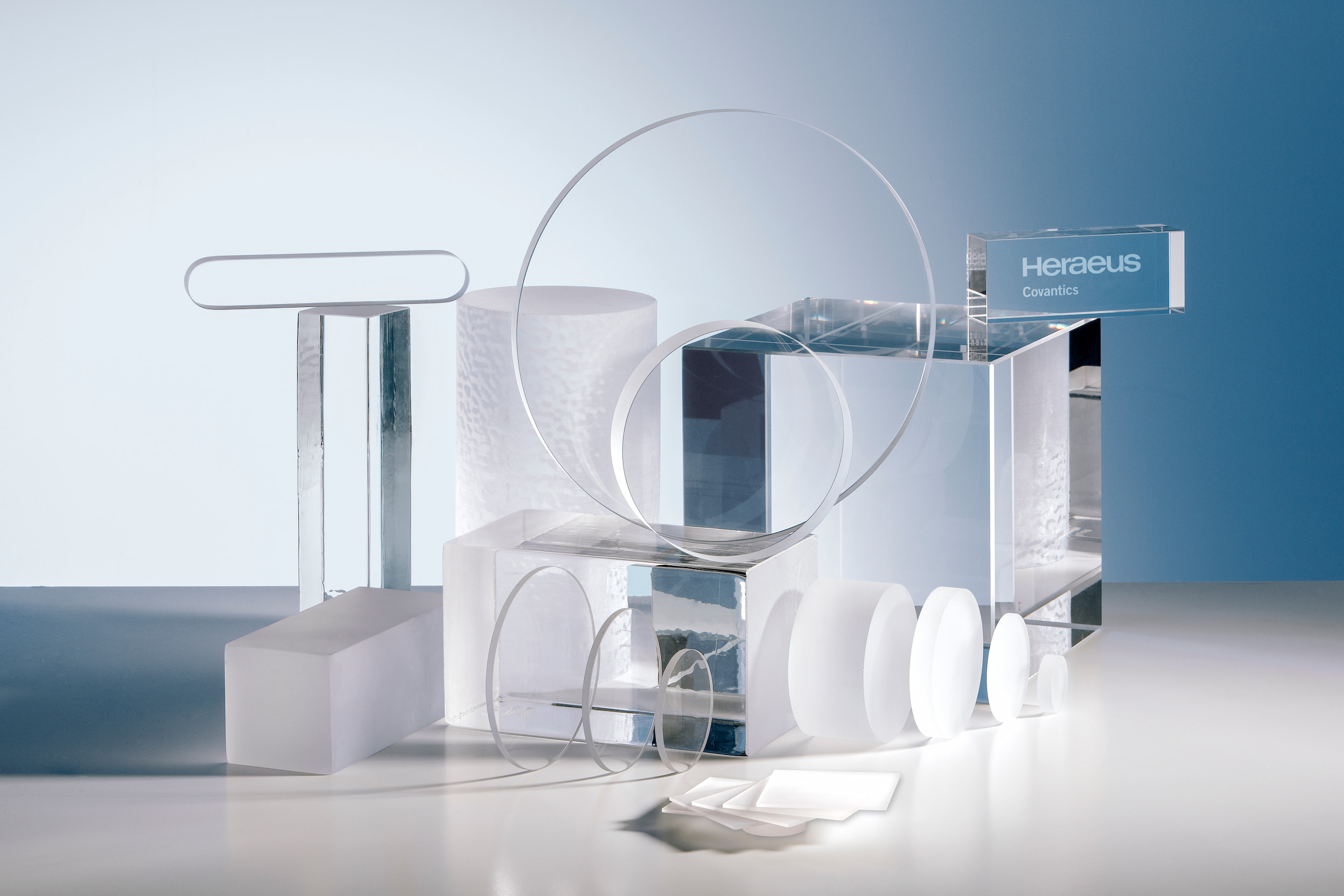 Fused silica in a variety of shapes (plates, ingots, rods, etc.)